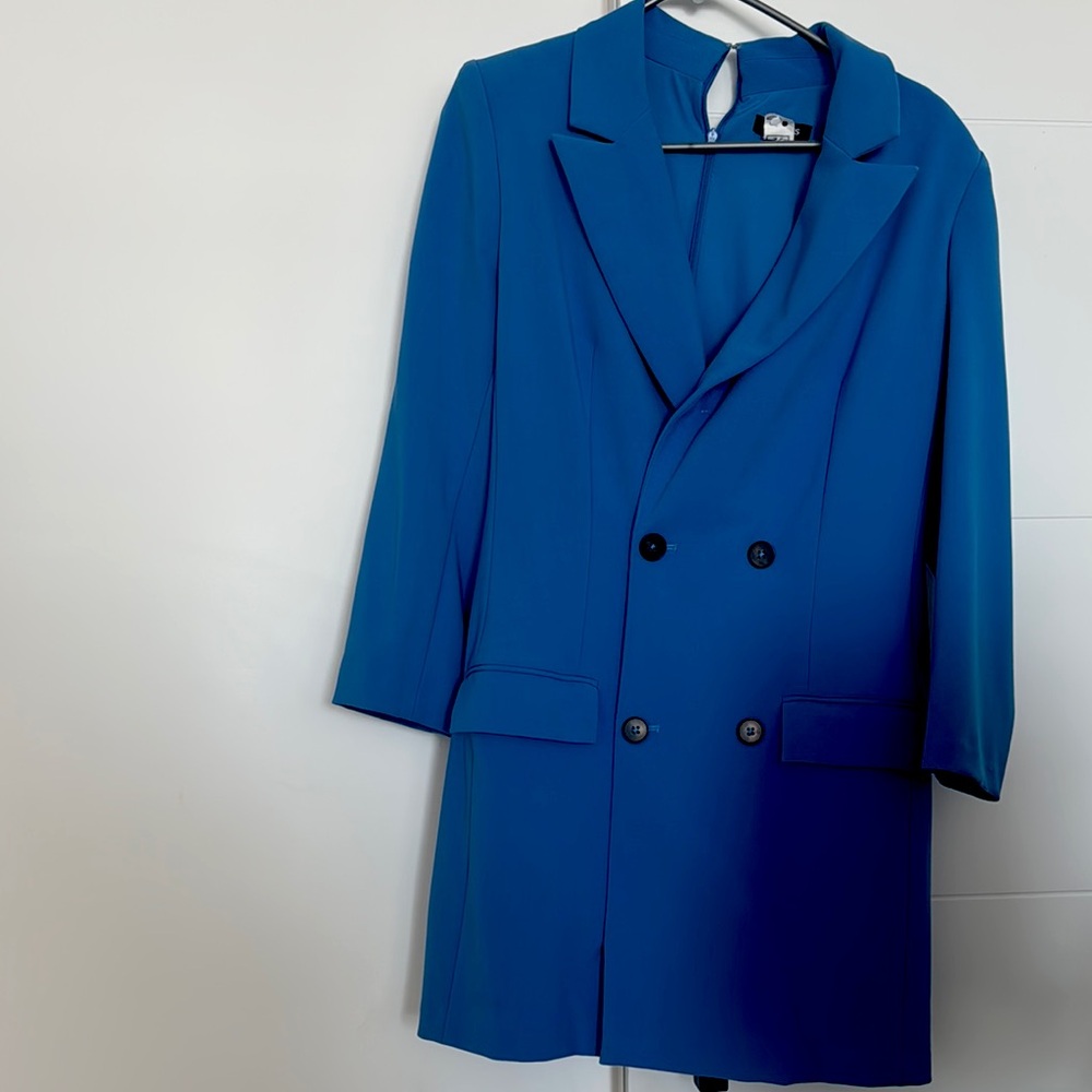 Express Blue Blazer Double-Breasted Suit Jacket